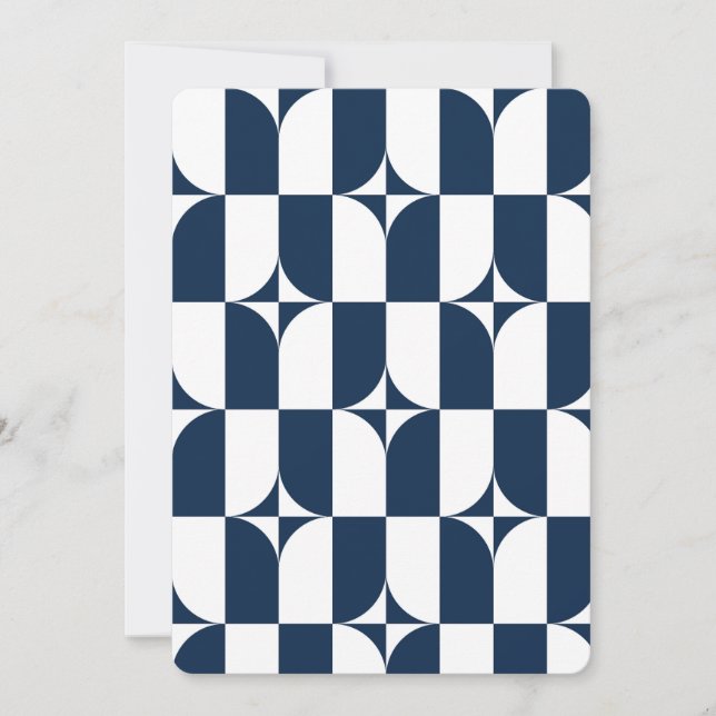 Invitación Modernidad azul y blanco de mediados de siglo (Anverso)