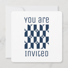 Invitación Modernidad azul y blanco de mediados de siglo