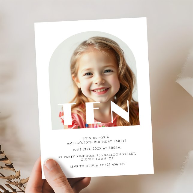 Invitación Moderno 10.º cumpleaños elegante foto de arco (Subido por el creador)