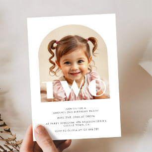 Invitación Moderno 2º cumpleaños elegante foto de arco