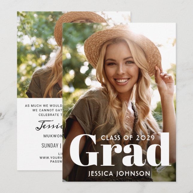 Invitación Moderno 2 Foto Partido de Graduación VIRTUAL (Anverso / Reverso)