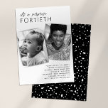 Invitación Moderno 2 foto sorpresa 40 cumpleaños Fiesta<br><div class="desc">Celebra cuatro décadas de tu vida con nuestras clásicas invitaciones de cumpleaños número 40. Muestre a los huéspedes su viaje con una foto de "ahora y después", y manténgalos al tanto con detalles de fiesta elegantes. Además, un sorpresivo patrón de terrazo al revés garantiza que tus invitaciones sean tan únicas...</div>