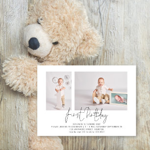 Invitación Moderno 2 Photo Script Primer cumpleaños