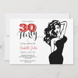 Invitación Moderno 30 & FLIRTY 30 cumpleaños negro y rojo