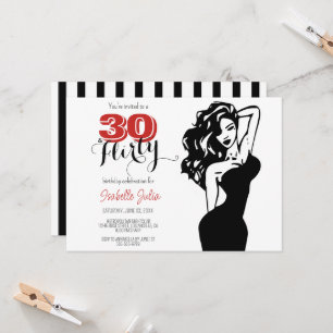 Invitación Moderno 30 & FLIRTY 30 cumpleaños negro y rojo