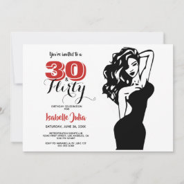 Invitación Moderno 30 & FLIRTY 30 cumpleaños negro y rojo