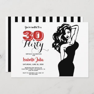 Invitación Moderno 30 & FLIRTY 30 cumpleaños negro y rojo