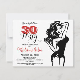 Invitación Moderno 30 & FLIRTY 30th Birthday Black & Red Invi