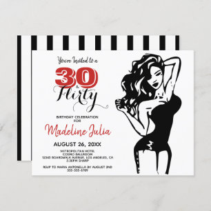 Invitación Moderno 30 & FLIRTY 30th Birthday Black & Red Invi