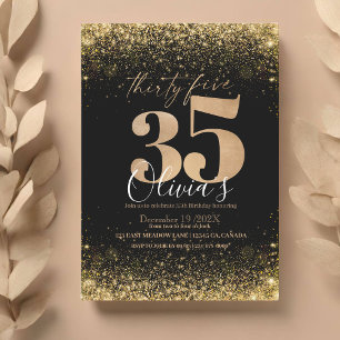Invitación Moderno 35º partido de cumpleaños Purpurina de oro