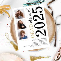 Moderno 3 foto Negrita 2023 Graduación Blanca