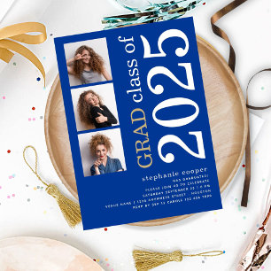 Invitación Moderno 3 foto Negrita Graduación Azul 2025