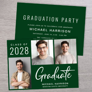Invitación Moderno 3 Foto Partido Verde de Graduación