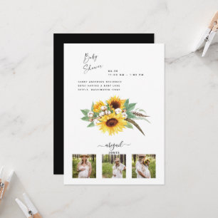 Invitación Moderno 3 Foto Sunflowers & Cotton Baby Shower