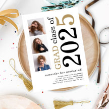 Moderno 3 fotos Oro Negro Graduación Blanca 2025