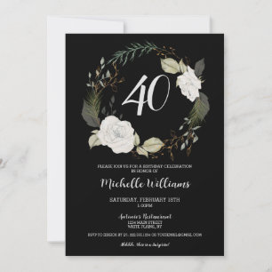 Invitación Moderno 40.º Fiesta de cumpleaños Floral Wreath Go