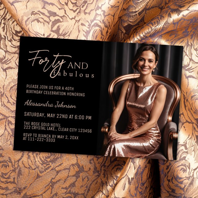 Invitación Moderno 40 y fabuloso Rosa de fotografía Gold 50 c (Subido por el creador)