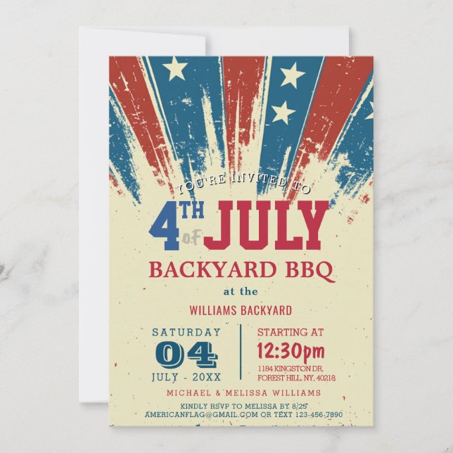 Invitación Moderno 4 de Julio Backyard BBBQ I Bandera de los  (Anverso)