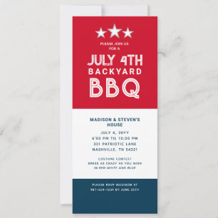 Invitación Moderno 4 de julio de 2014 BBQ Fiesta Rojo Azul Bl