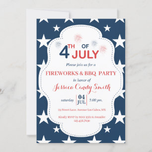 Invitación Moderno 4 de julio fuegos artificiales Estrellas B