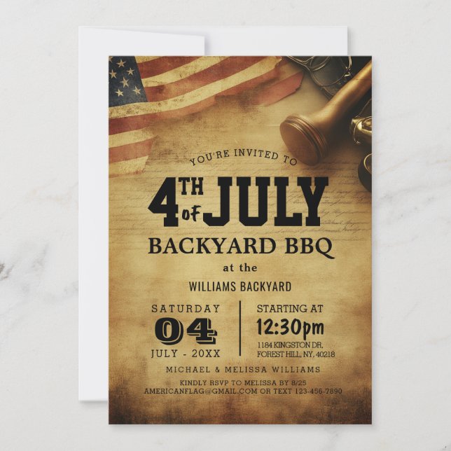 Invitación Moderno 4 de julio patio trasero BBQ I Rústico (Anverso)