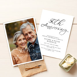 Invitación Moderno 50 aniversario de Boda foto manuscrita neg