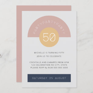 Invitación Moderno 50 de Mid Century y Fabuloso Geo Rosa 50