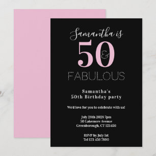Invitación Moderno 50 Fabuloso 50 cumpleaños Fiesta Rosa Negr