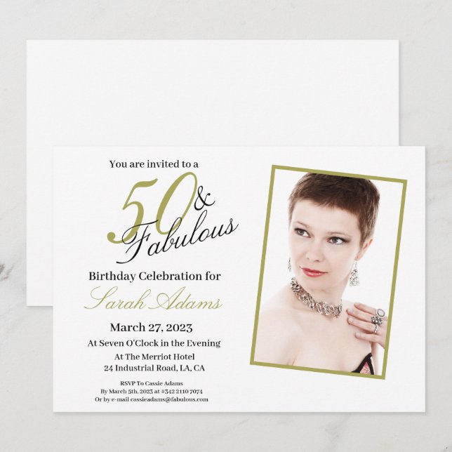 Invitación Moderno 50 y fabulosa foto de cumpleaños de oro (Anverso / Reverso)