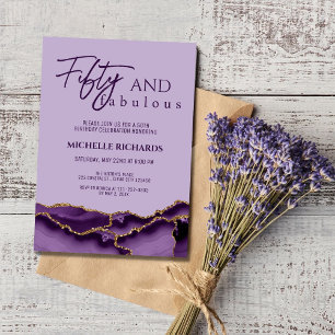 Invitación Moderno 50 y Fabuloso Agata Dorada Púrpura