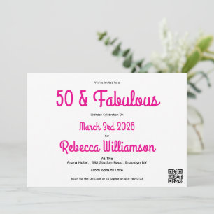 Invitación Moderno 50 y Fabuoso Cumpleaños 50 Rosa