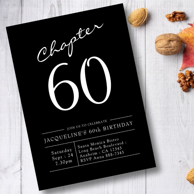 Invitación Moderno 60º cumpleaños Black White Chapter 60 (Subido por el creador)