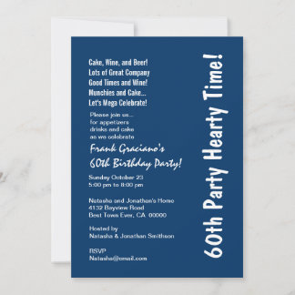 Invitación Moderno 60º cumpleaños Cordialmente Azul y Blanco