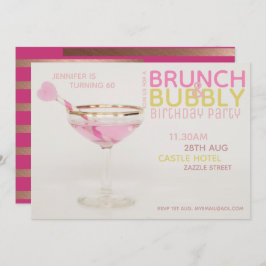 Invitación Moderno 60.º BRUNCH BUBBLY Invitation PINK GOLD