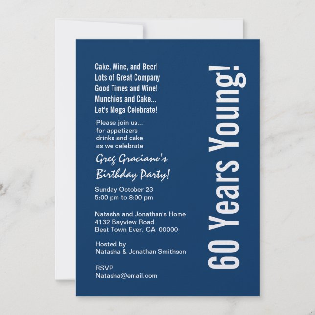 Invitación Moderno 60 años de nacimientos azul blanco rojo (Anverso)