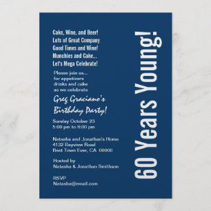 Invitación Moderno 60 años de nacimientos azul blanco rojo