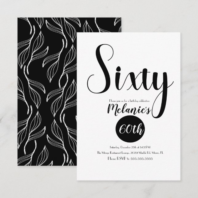 Invitación Moderno 60 Script Bold Negro y Verde Blanco (Anverso / Reverso)