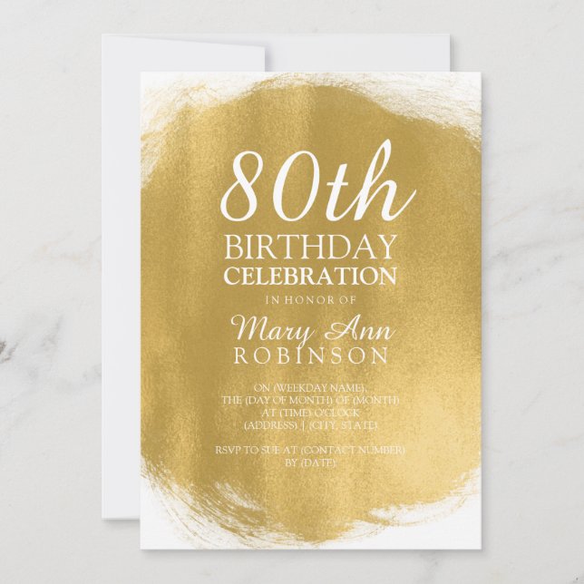 Invitación Moderno 80 cumpleaños Fiesta de oro Pintura (Anverso)