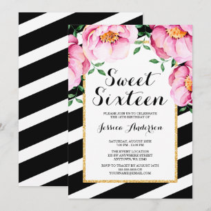 Invitación Moderno acuarela Bandas Florales Dulce 16