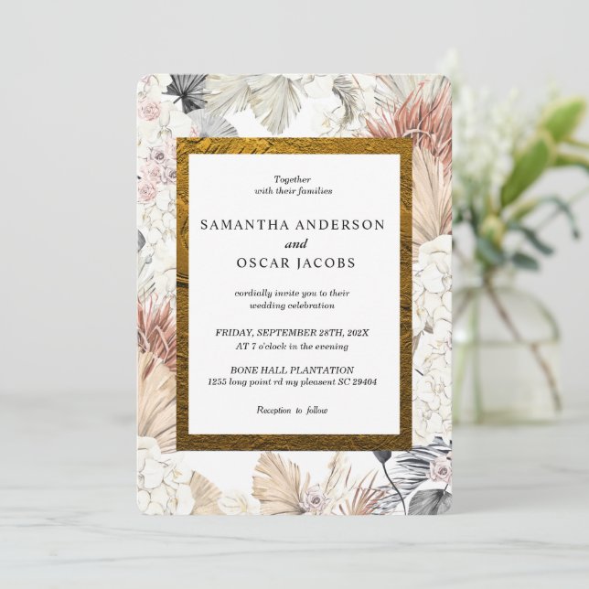 Invitación Moderno acuarela Floral Orquídea Marco dorado (Anverso de pie)
