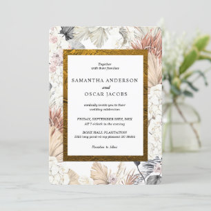 Invitación Moderno acuarela Floral Orquídea Marco dorado