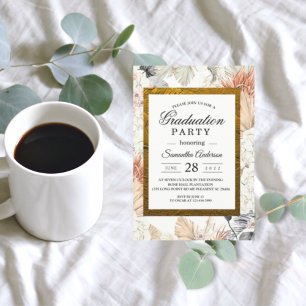 Invitación Moderno acuarela Floral Orquídea Marco dorado
