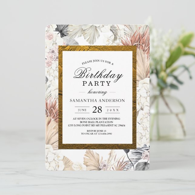 Invitación Moderno acuarela Floral Orquídea Marco dorado (Anverso de pie)