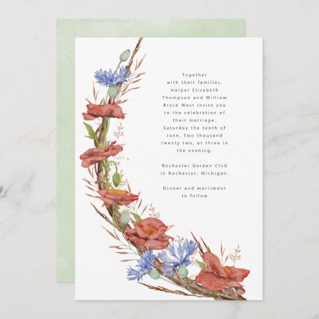 Invitación Moderno acuarela pradera flores boda (Anverso / Reverso)