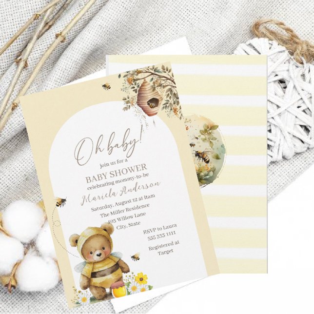 Invitación Moderno acuarela Sweet Bee Baby Shower (Subido por el creador)