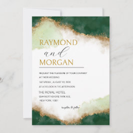 Invitación Moderno Agate Green & Gold Boda de lujo