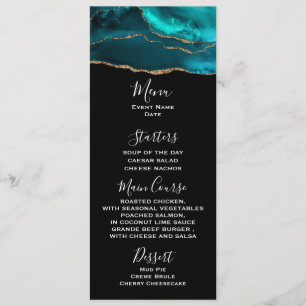 Invitación Moderno Agate Verde azulado y cinta de oro en menú