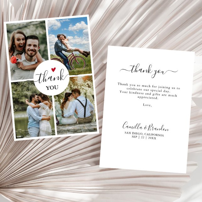 Invitación Moderno agradecimiento de boda con fuga para 4 fot (Subido por el creador)