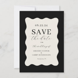 Invitación Moderno Ahorro de la Boda Ondulado Negro y Crema