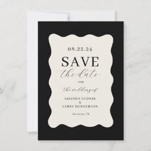Invitación Moderno Ahorro de la Boda Ondulado Negro y Crema